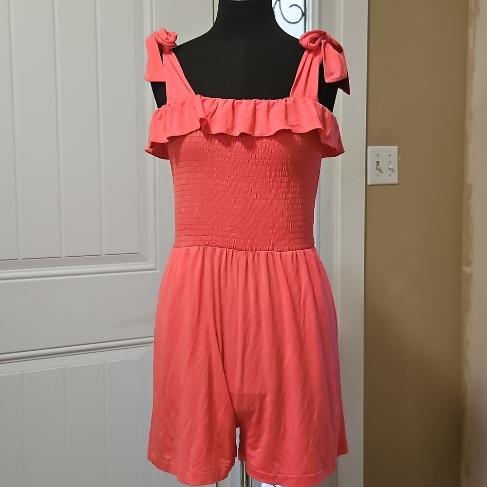 Smash + Tess Dallas Shorty Romper In Hot Coral Size Med NWT